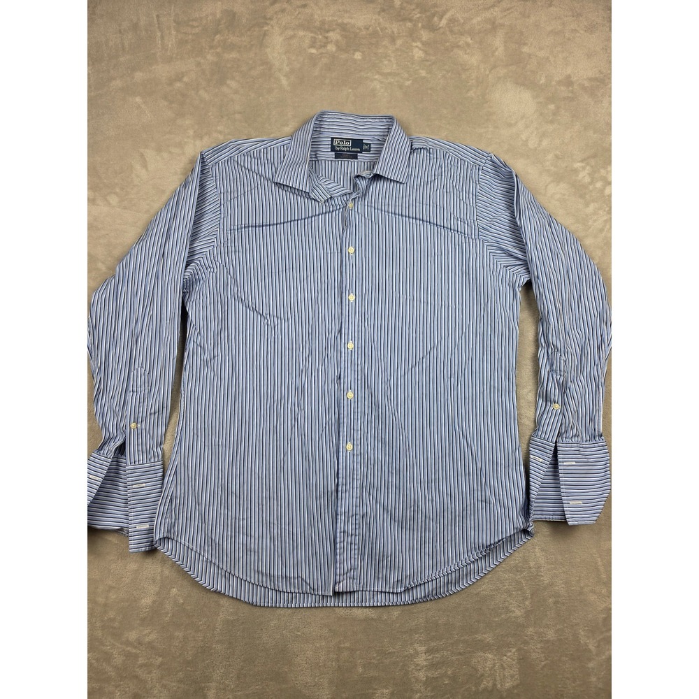 Polo Ralph Lauren Button Up Shirt Men 18 34/35 Blue Striped Regent Classic *Read